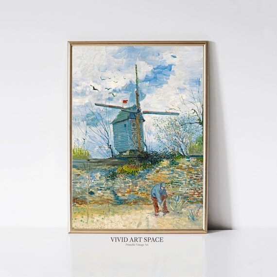 Le Moulin De La Galette By Vincent Van Gogh Impressionist Landscape Painting Windmill Art Print Printable Wall Art