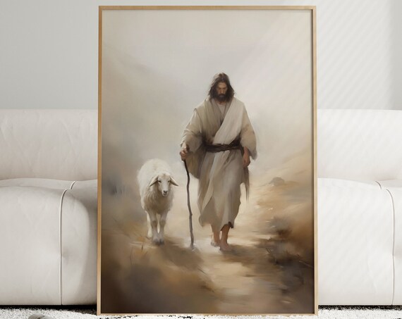 Good Shepherd Jesus With Lamb Parable Christian Faith Wall Poster