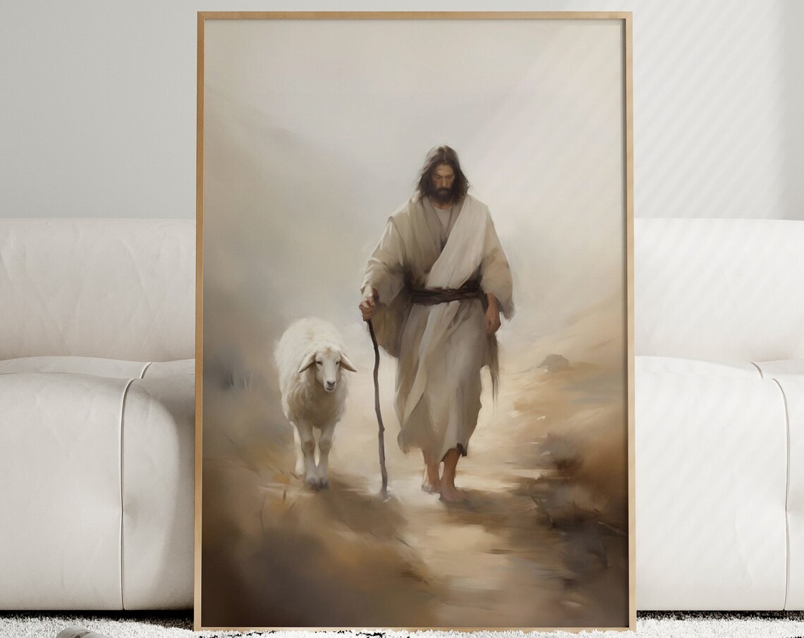Good Shepherd Jesus With Lamb Parable Christian Faith Wall Poster