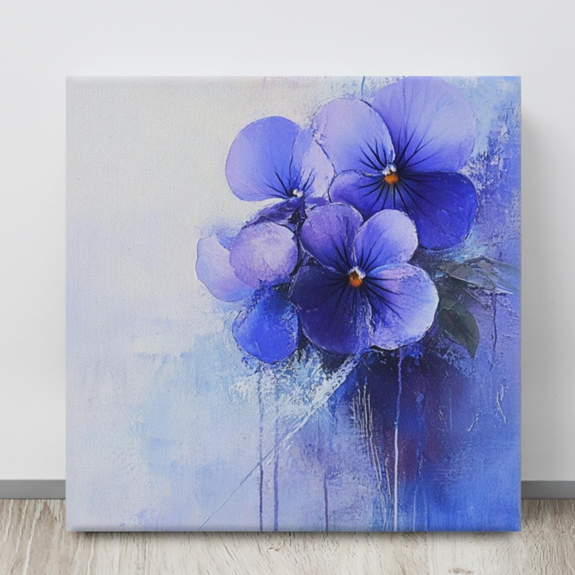 Purple Violets Blue Abstract Dreamy Floral Oil Painting Poster