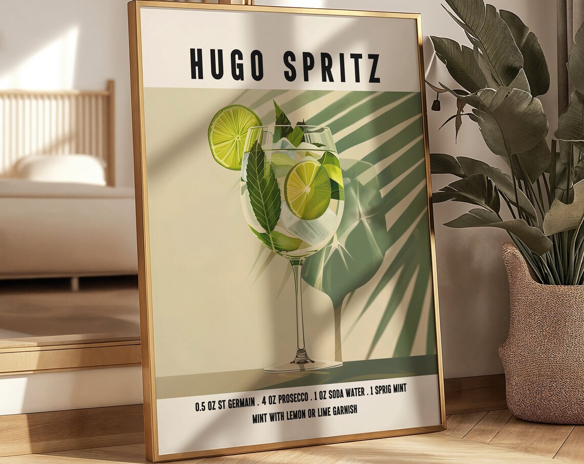 Hugo Spritz Cocktail Recipe Retro Bar Cart Decor Wall Poster - Image 4