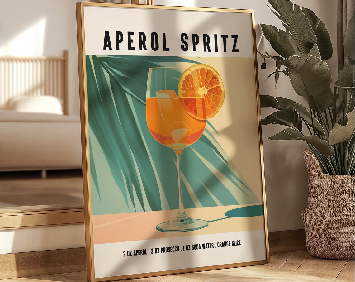 Retro Aperol Spritz Italian Cocktail Recipe Art With Orange Slice Poster - Image 4