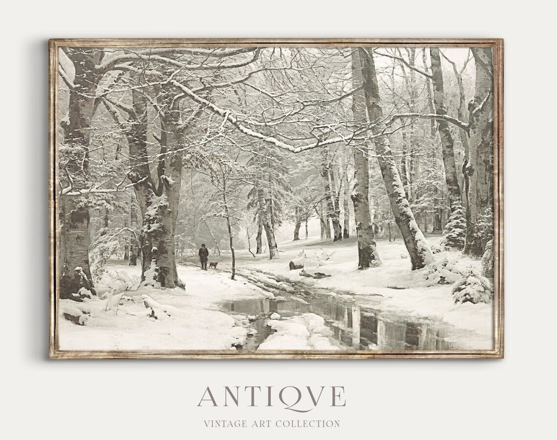 Vintage Winter Woods Oil Painting Art Print