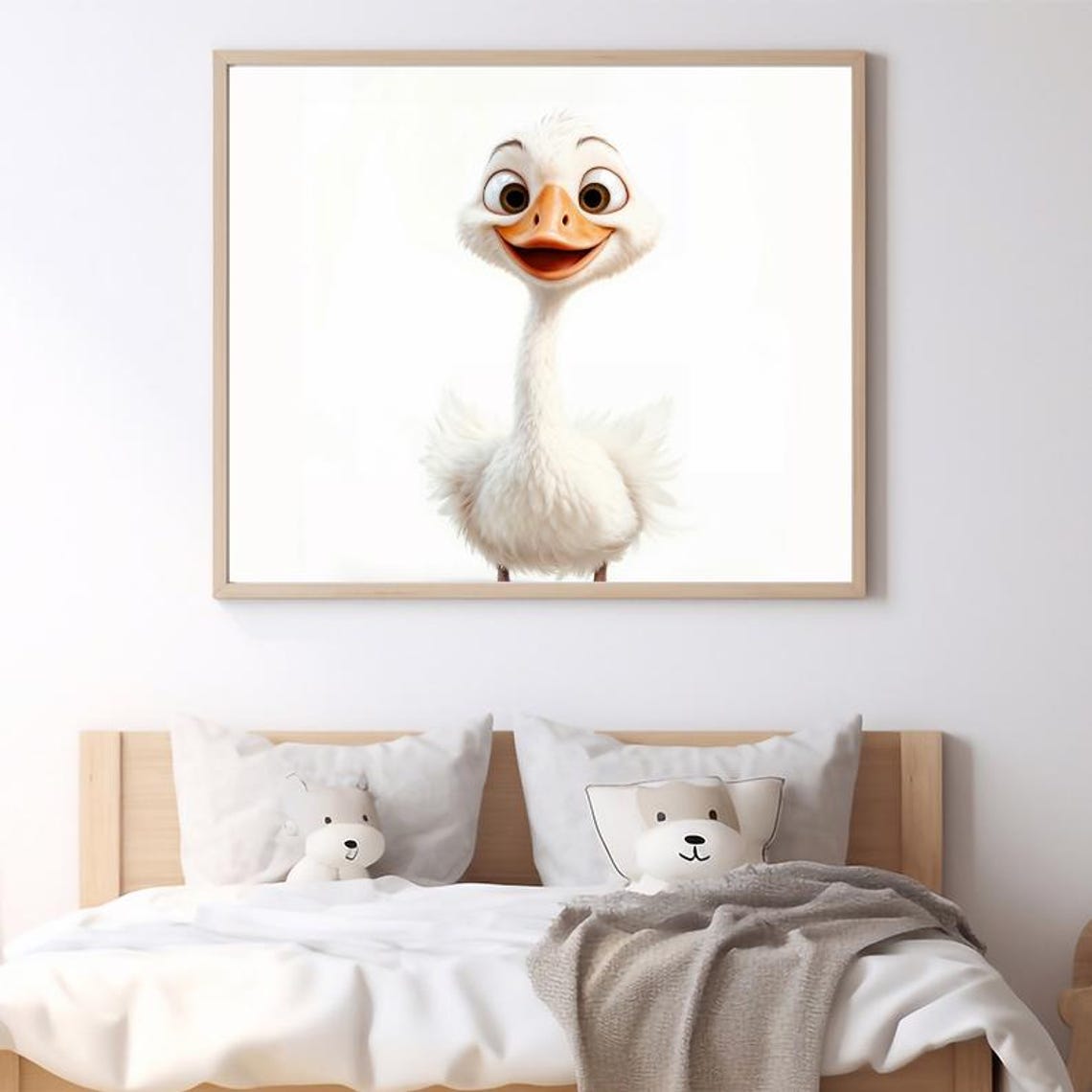 Happy White Duck with Orange Bill Cute Farm Animal Nursery Poster - Image 2