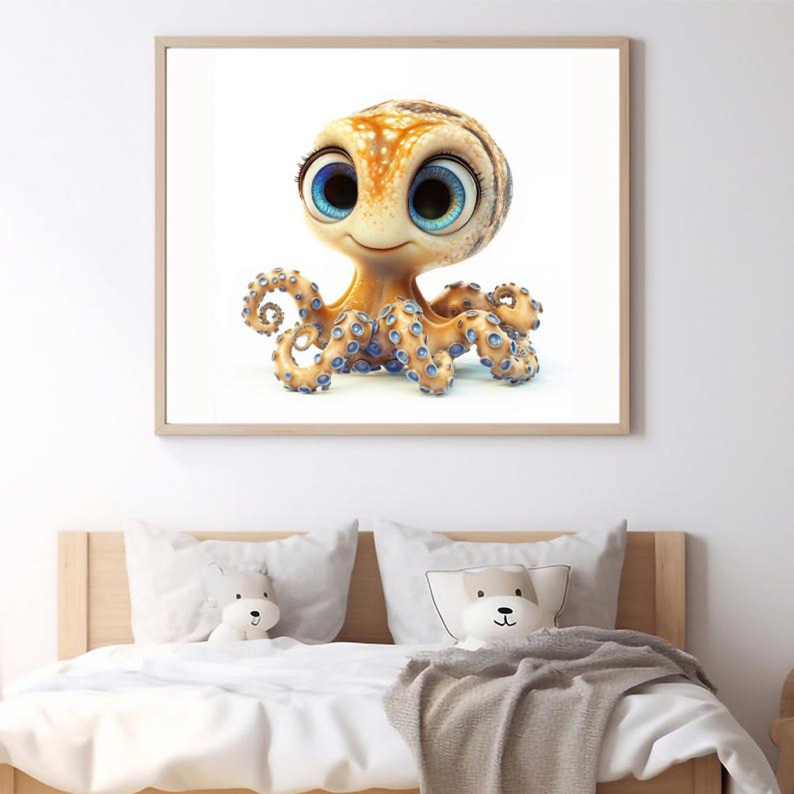 Cute Baby Octopus with Big Blue Eyes Ocean Kids Nursery Poster - Image 2