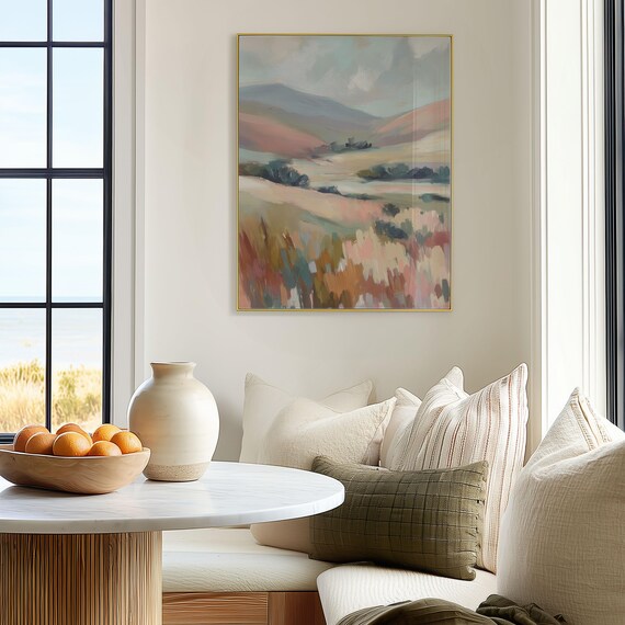 Pastel Landscape Print Abstract Rolling Hills Serene Countryside