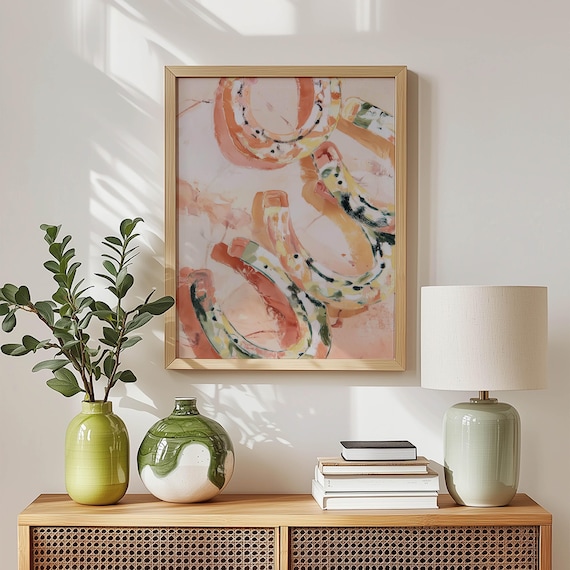 Abstract Horseshoes Watercolor in Peach Tones Modern Art Print