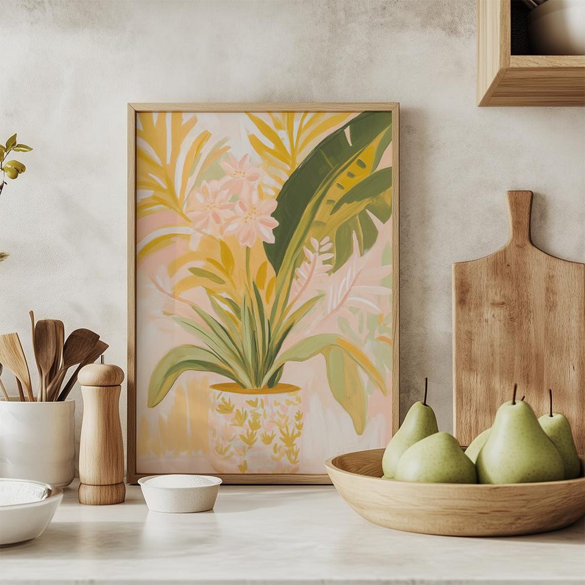 Tropical Plant in Patterned Pot Yellow Pink Botanical Poster - Image 2
