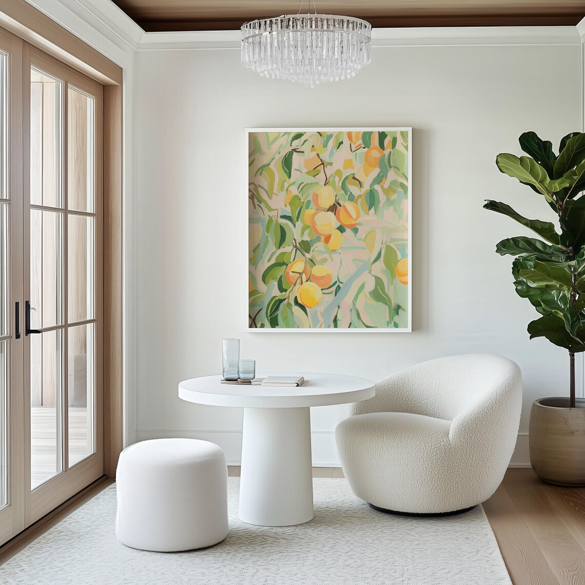 Abstract Peaches Citrus Art Print Colorful Botanical Painting