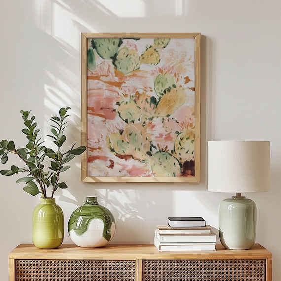 Abstract Cactus Pastel Prickly Pear Southwestern Boho Art Poster