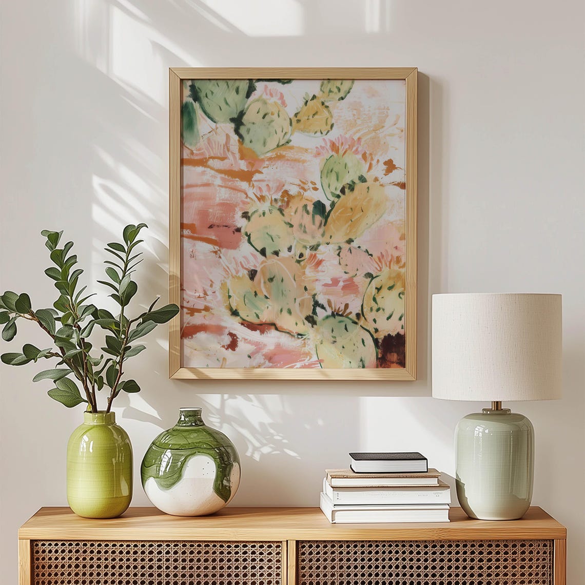 Abstract Cactus Pastel Prickly Pear Southwestern Boho Art Poster