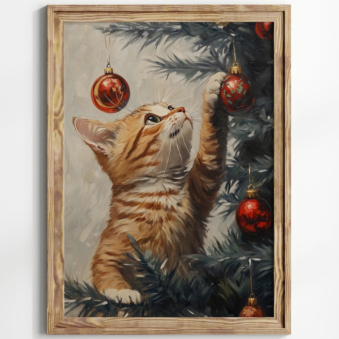 Curious Cat Reaching For Christmas Ornaments Close Up Poster - Image 7