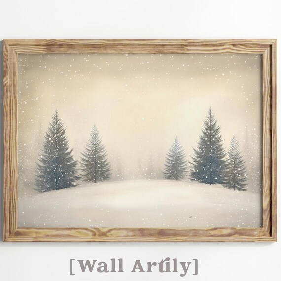 Minimal Snowy Pines In Falling Snow Warm Winter Scene Poster