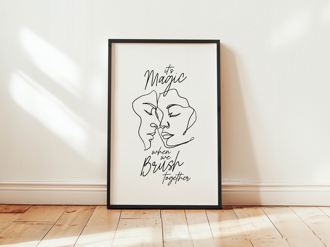 Its Magic When We Brush Together Couples Line Art Bathroom Poster