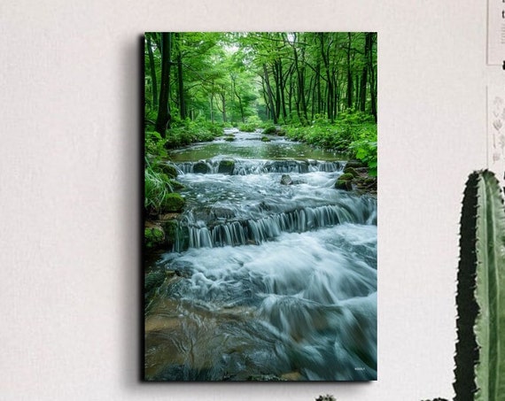 Calm Riverbank Wall Art Print Nature Wall Decor Extra Large Wall Art Ready To Hang Portrait River In The Woods