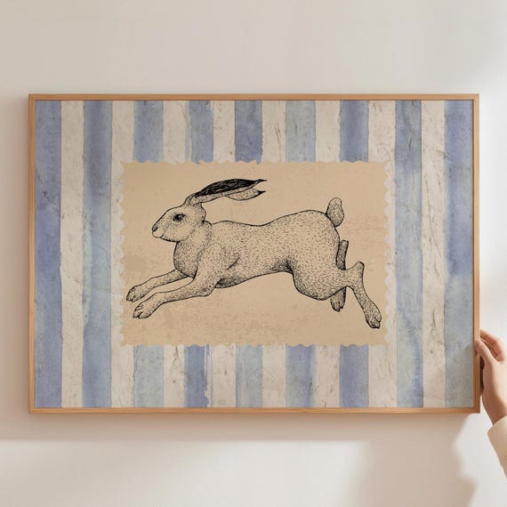 Rabbit Nursery Print Vintage Style Wall Art Antique Decor Baby Room Bedroom