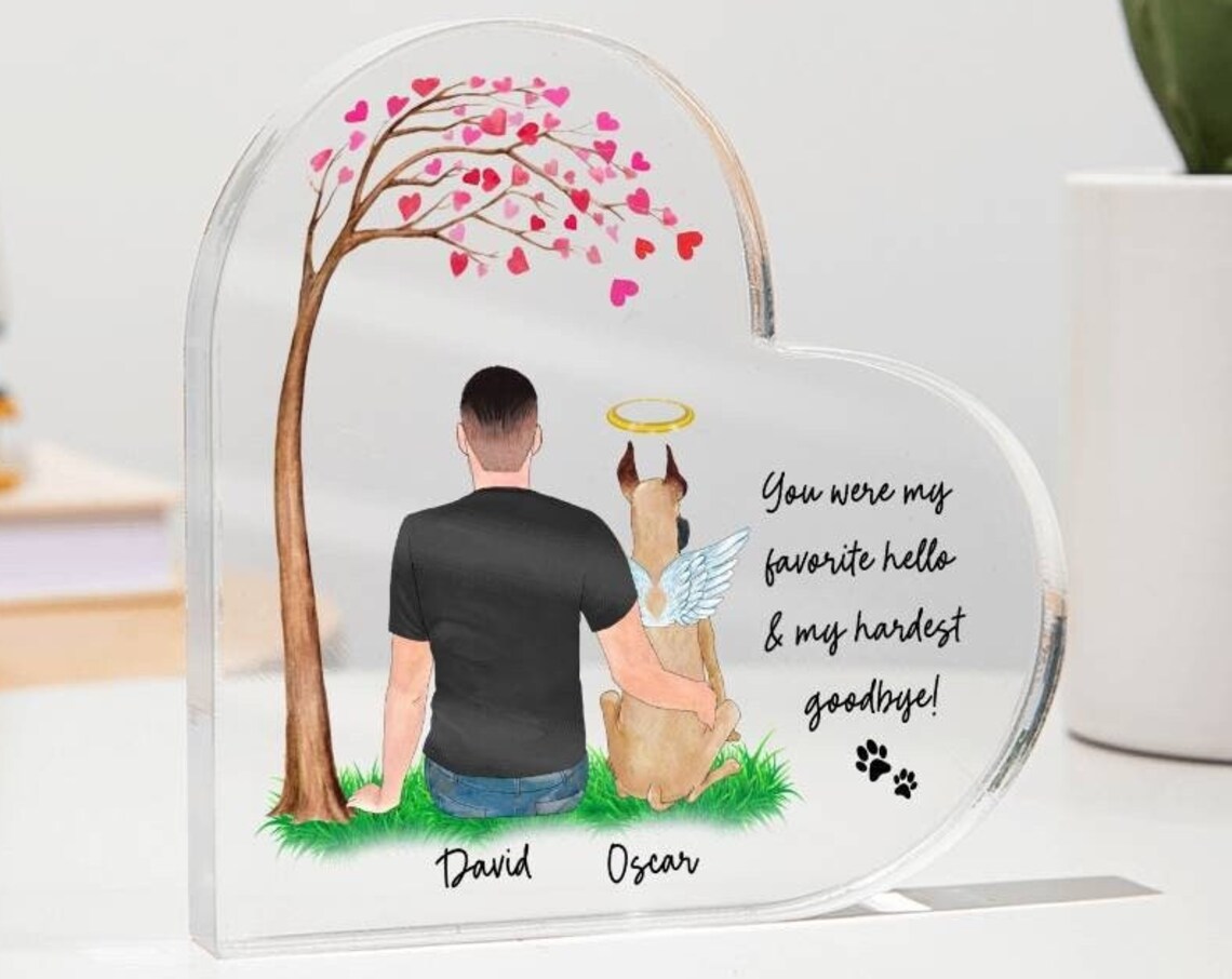 Angel Dog Memorial Heart Acrylic Plaque Favorite Hello Gift Print