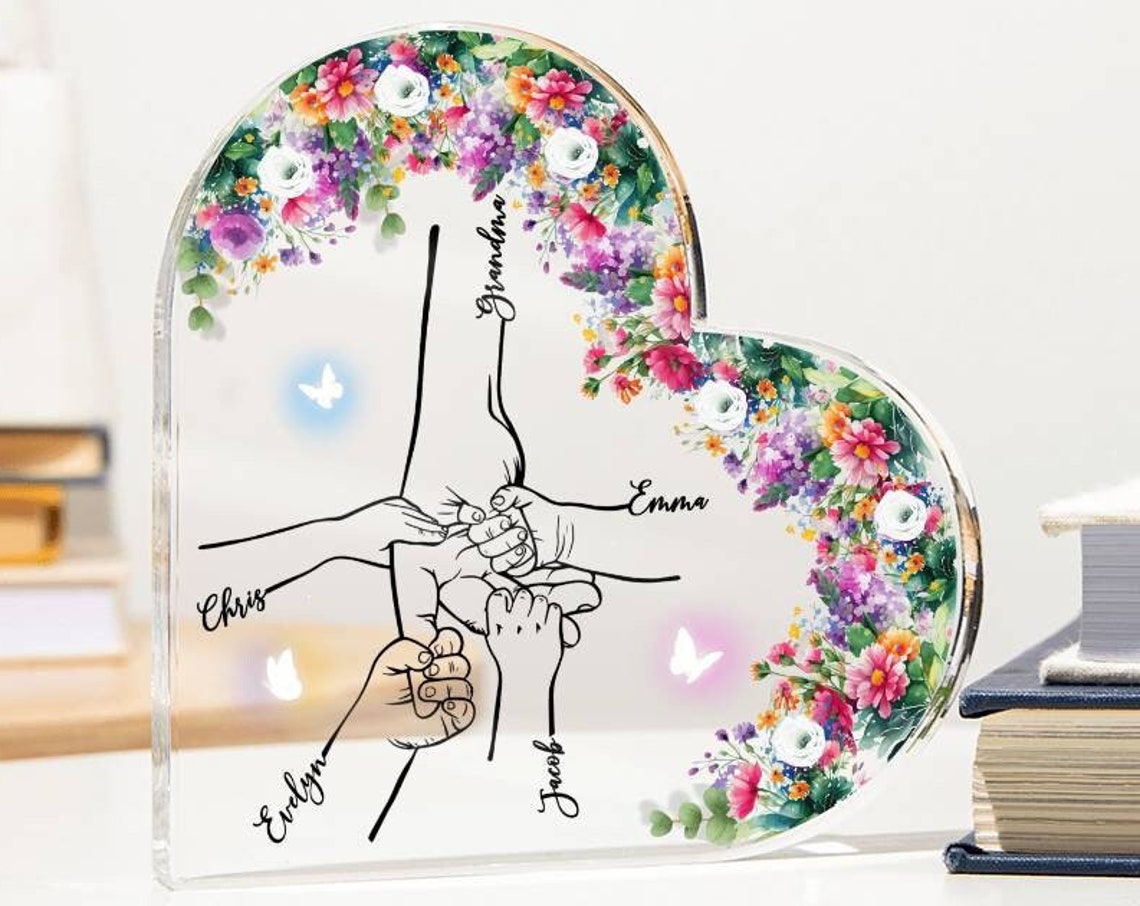 Custom Heart Acrylic Plaque Print With Family Hands Art Keepsake