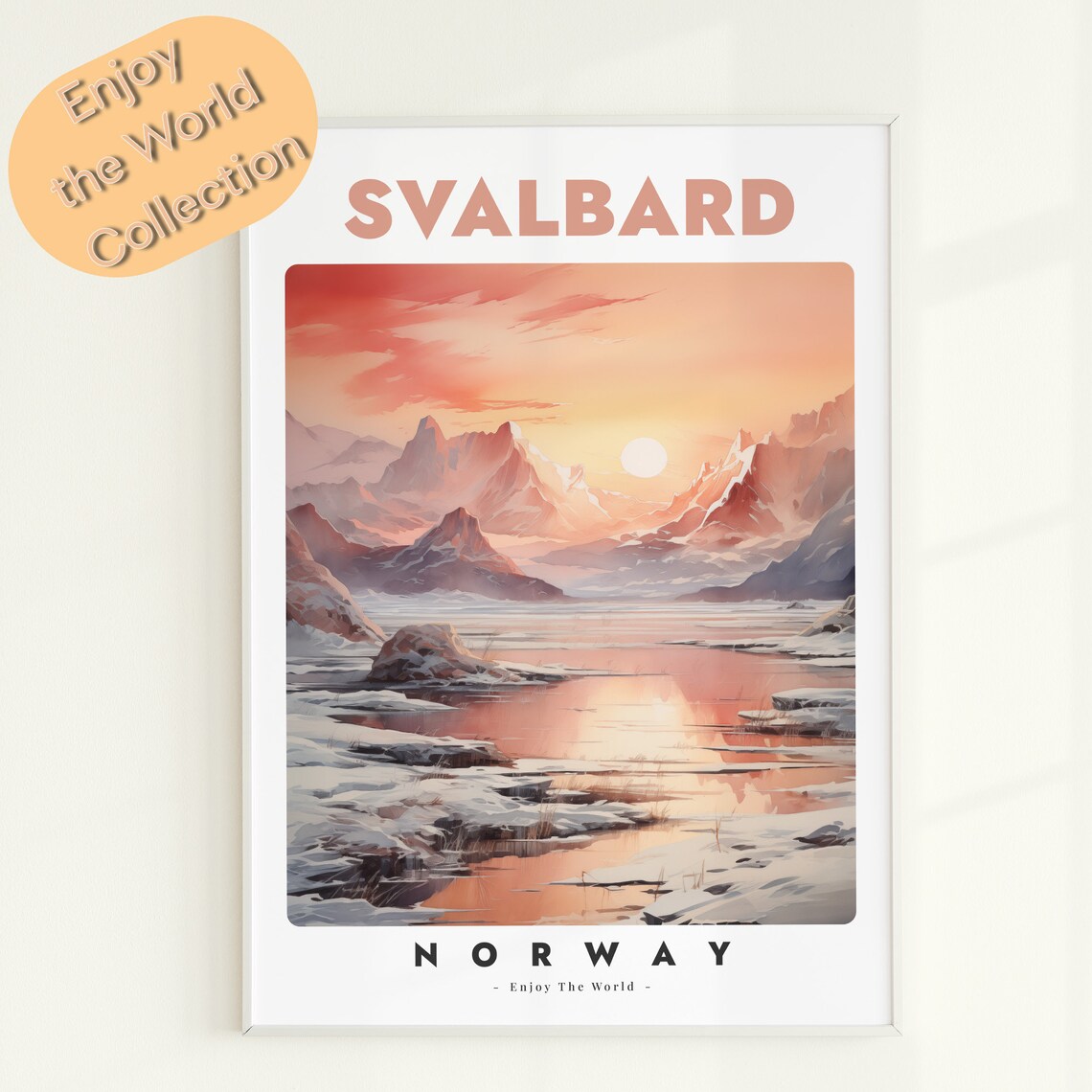 Svalbard Norway Arctic Mountain Sunset Landscape Travel Poster
