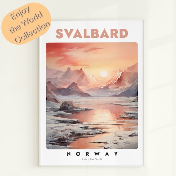 Svalbard Norway Arctic Mountain Sunset Landscape Travel Poster