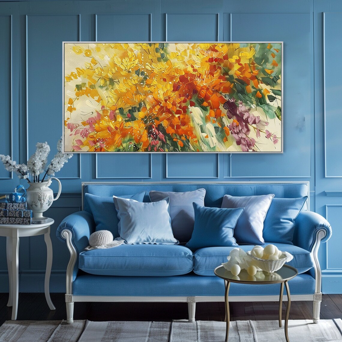 Golden Yellow Blossom Flowers Abstract Impasto Textured Art Poster - Image 3