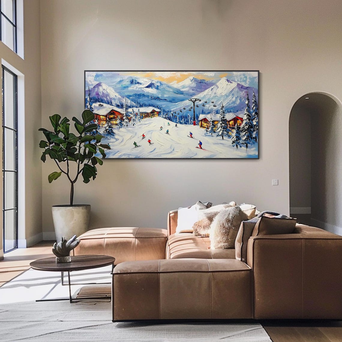 Sunny Ski Resort Slopes Chairlift Alpine Snowy Peaks Art Poster - Image 4