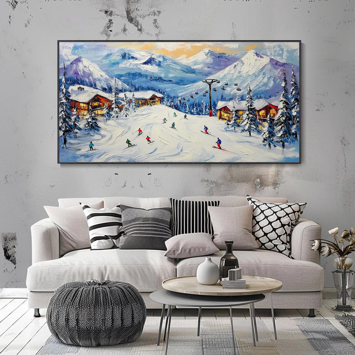 Sunny Ski Resort Slopes Chairlift Alpine Snowy Peaks Art Poster - Image 2