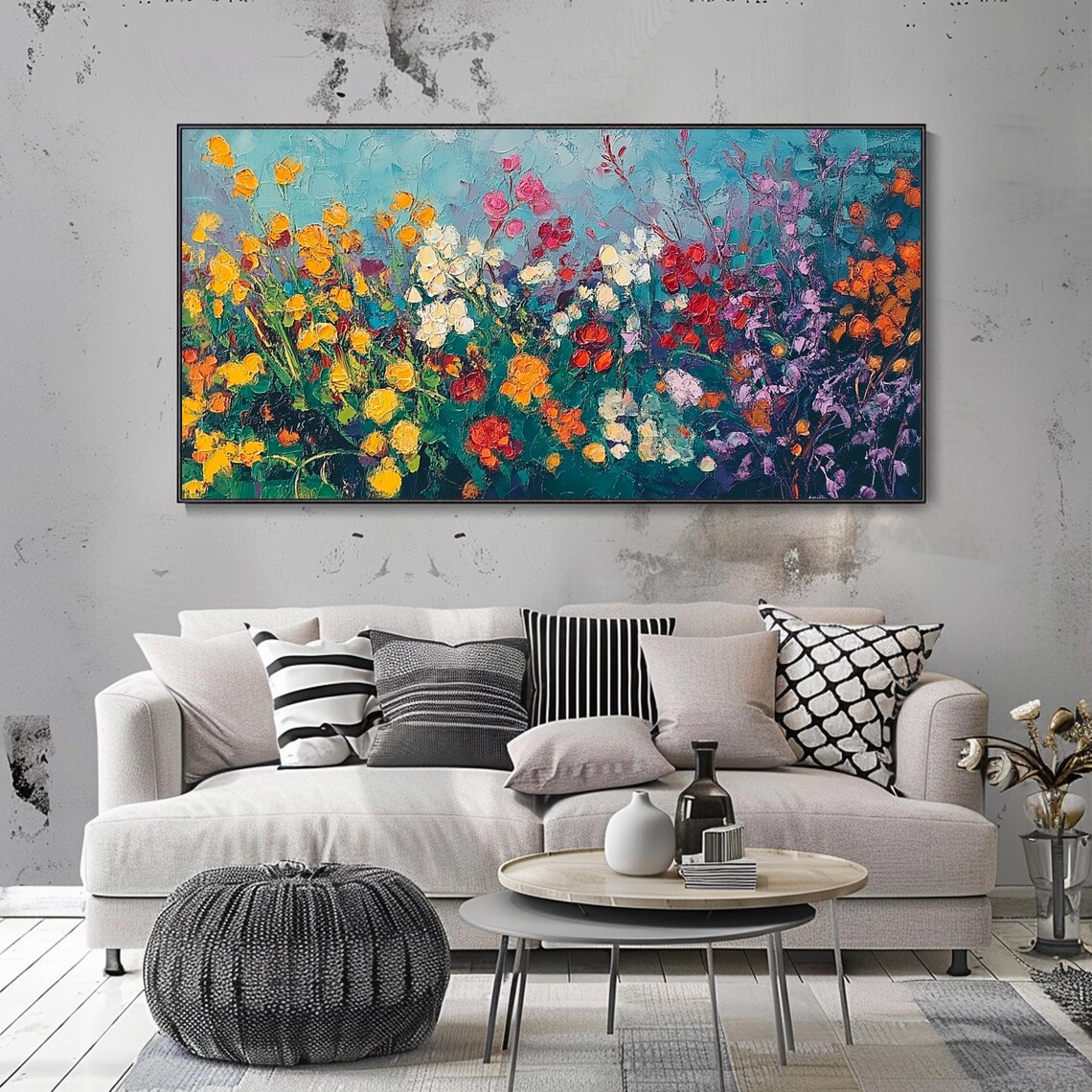 Wildflower Meadow Field Colorful Blooms Teal Sky Summer Travel Poster - Image 3