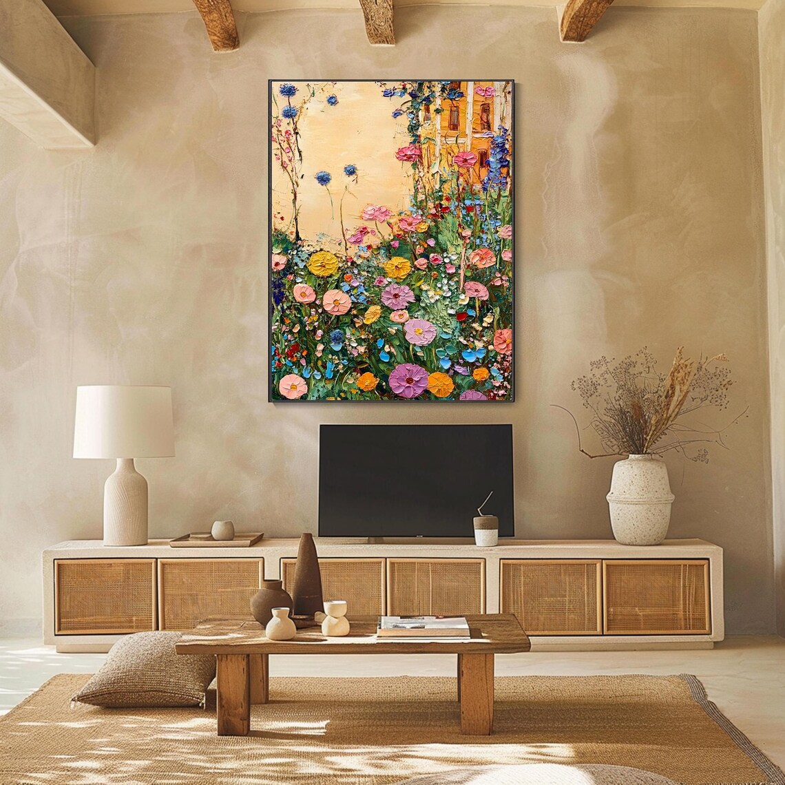 Wildflower Garden Tall Blooms Cream Background Floral Art Poster - Image 2