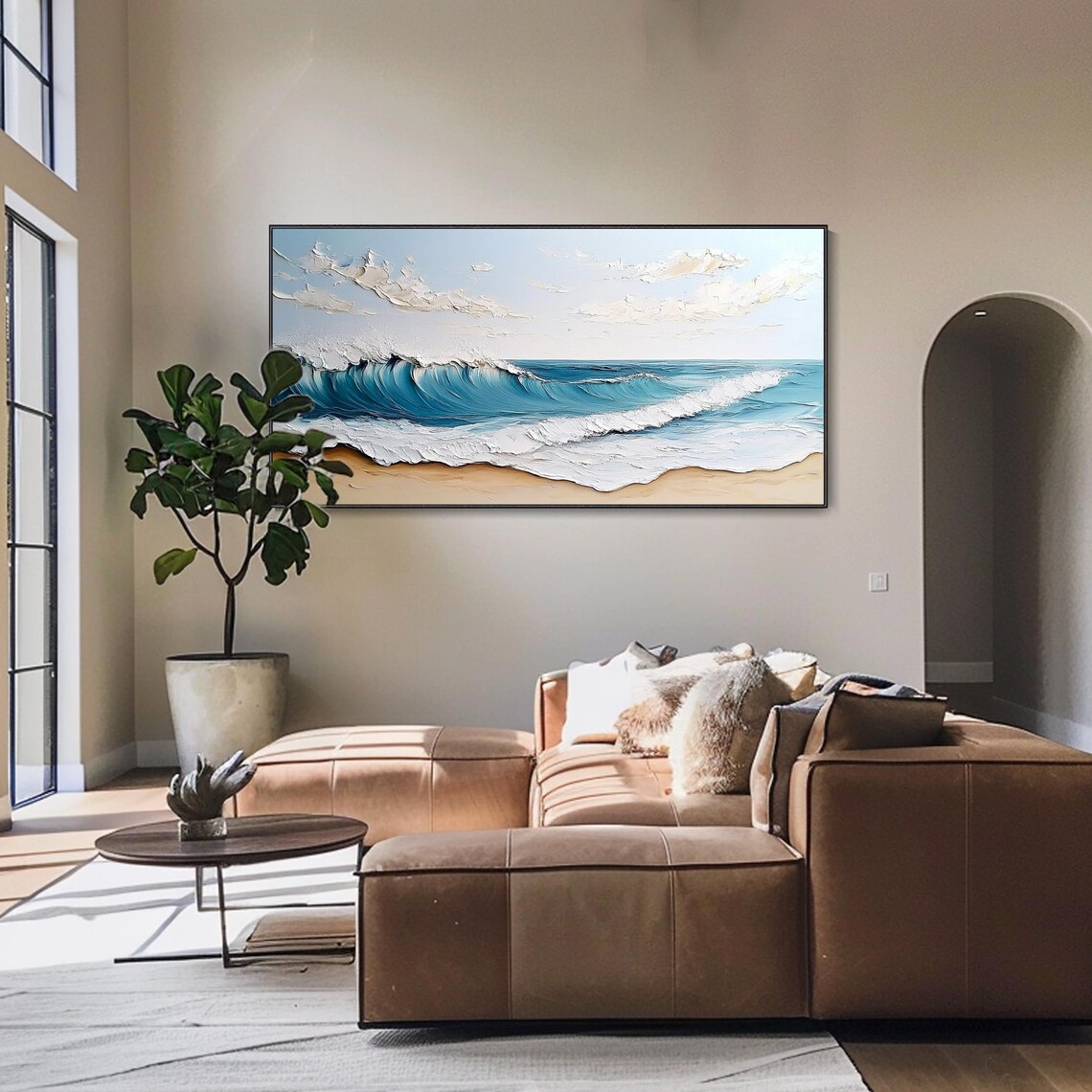 Turquoise Surf Wave White Foam Golden Sand Textured Plaster Seascape Poster - Image 3