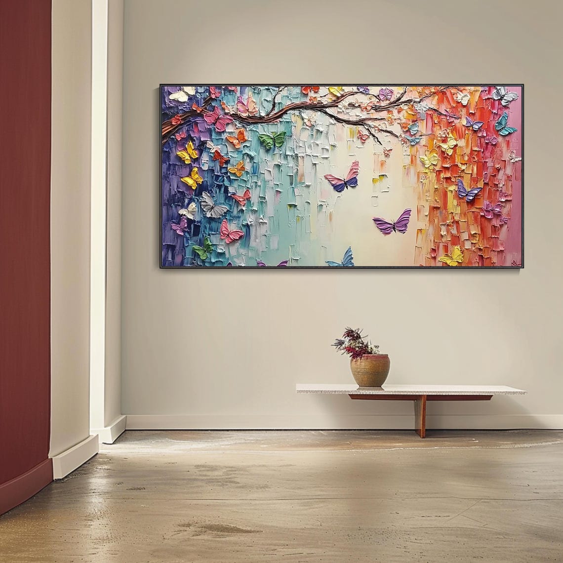 Large Art Vibrant Meadow With Butterflie And Wildflowers Oil Painting On Modern Living Room Home Decor Colorful Landscape Art - Image 4