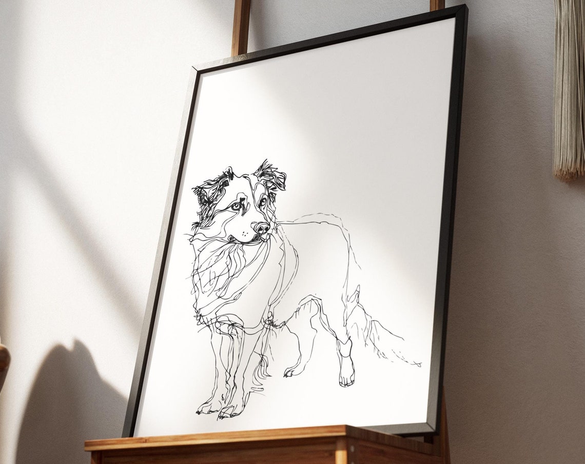Australian Shepherd One Line Sketch Portrait Poster Minimalist Dog