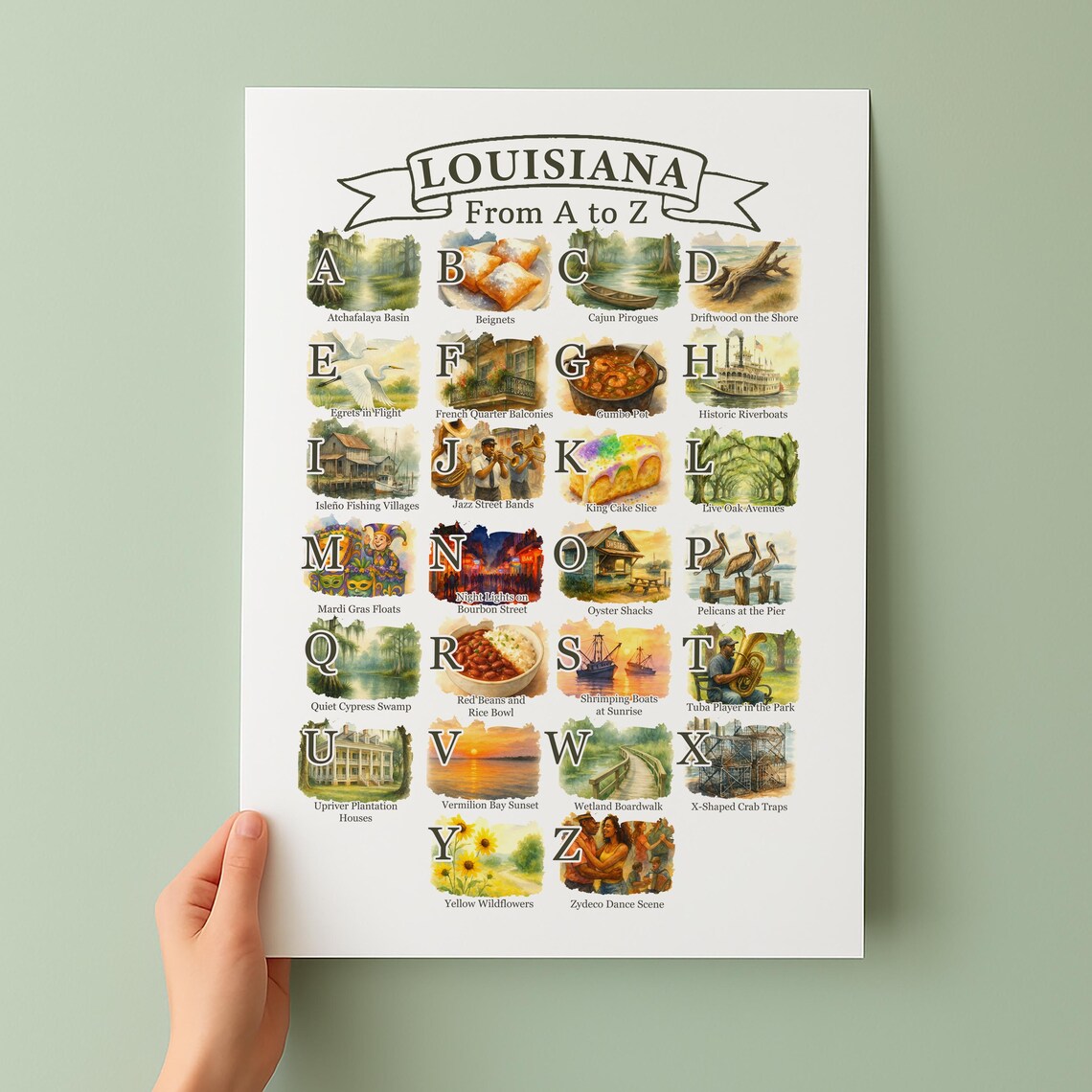 Louisiana Alphabet Poster, State Symbols and Icons