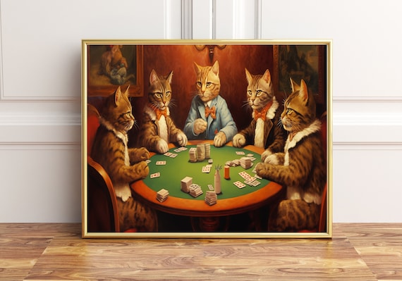 Cats Playing Poker Five Dapper Tabbies Funny Card Game Poster