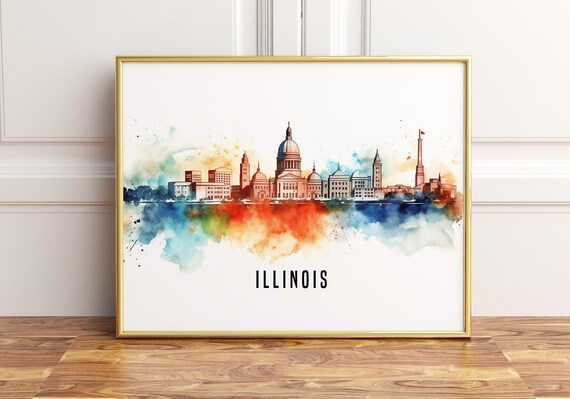 Illinois Capitol Dome Watercolor Skyline Cityscape Art Poster