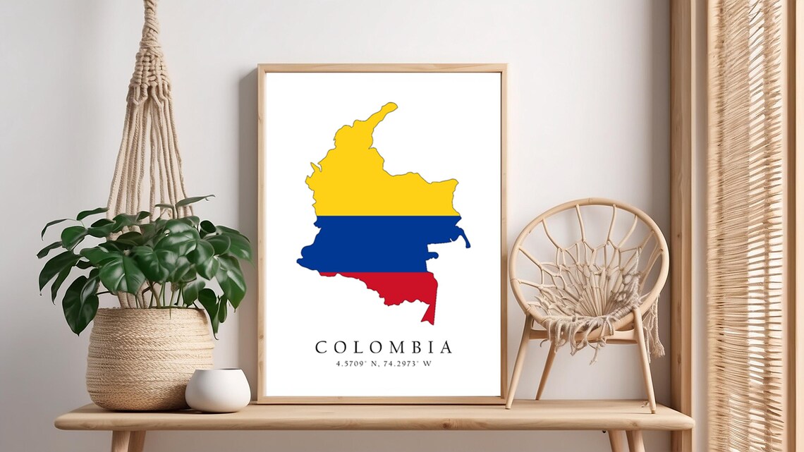 Colombia Map Print, Latitude Longitude Coordinates