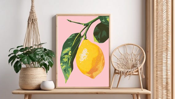Lemon Pop Art Painting Playful Modern Kitchen Decor Vibrant Poster Print Fruit Wall Home Dcor