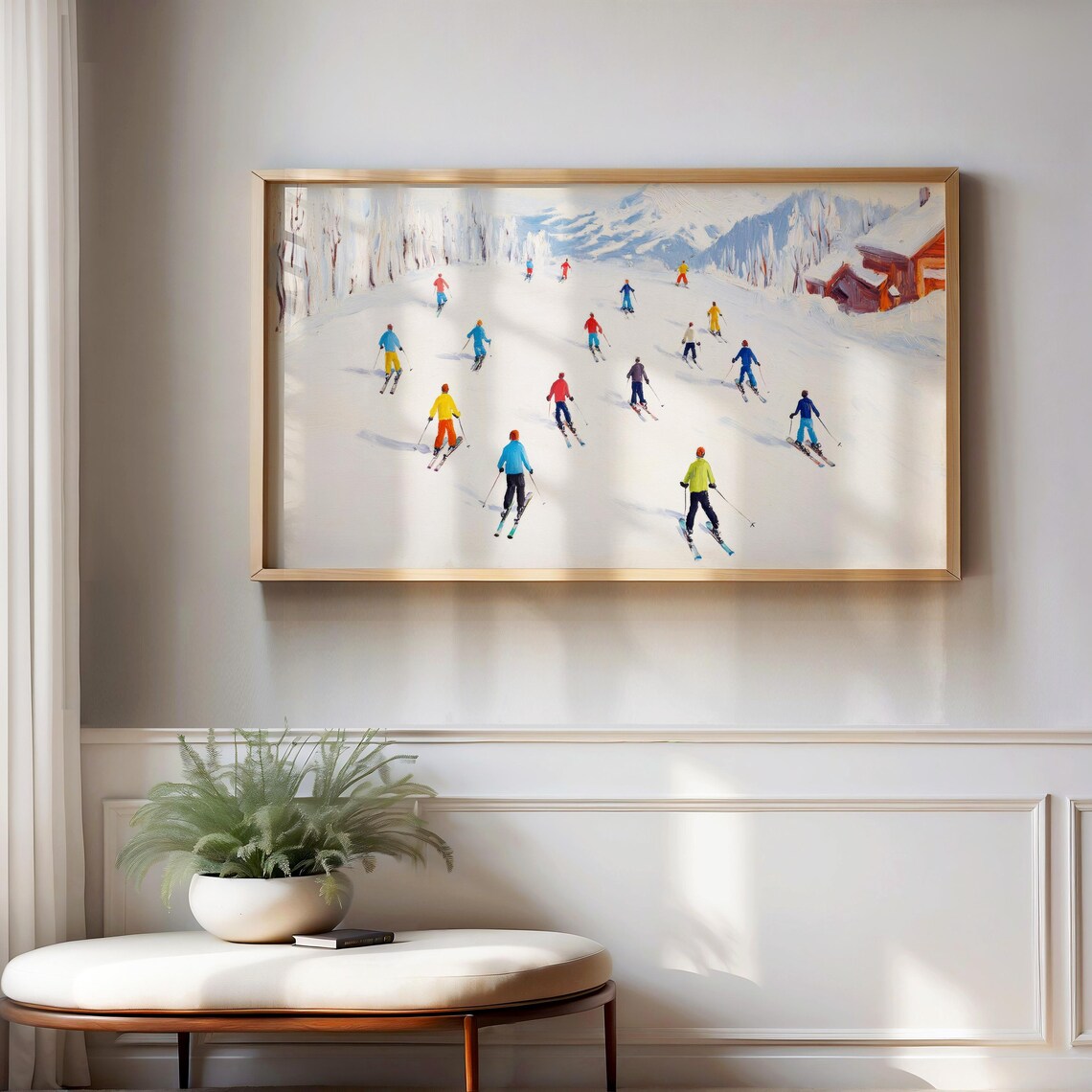 Vintage Ski Resort Scene Chalet Mountain Retro Winter Art Poster - Image 2