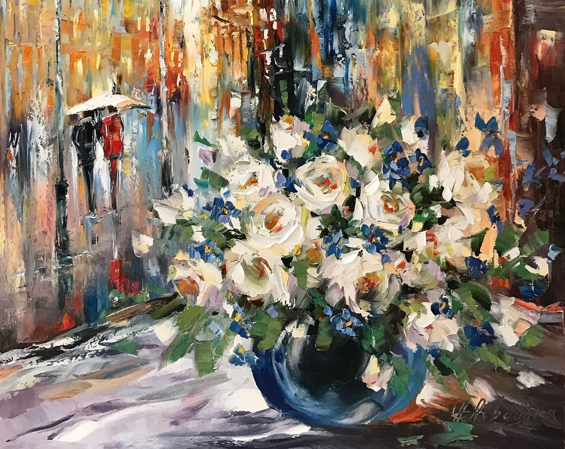 Bouquet Of Roses On The Window Painting On Large Still Life Flowers Oil Painting Original Rose Art Roses Bouquet In Vase Painting - Image 3