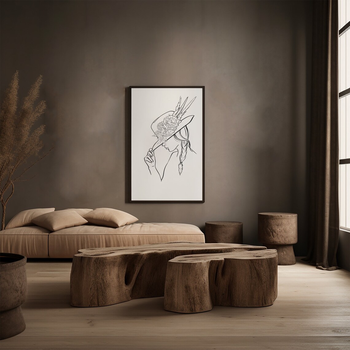 Cowgirl Flower Hat Line Art, Western Art Print - Image 3