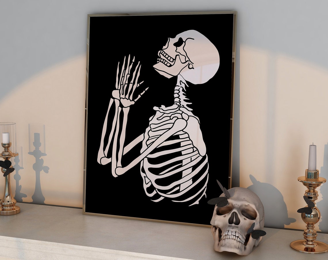 Laughing Skeleton White on Black Bold Halloween Statement Poster