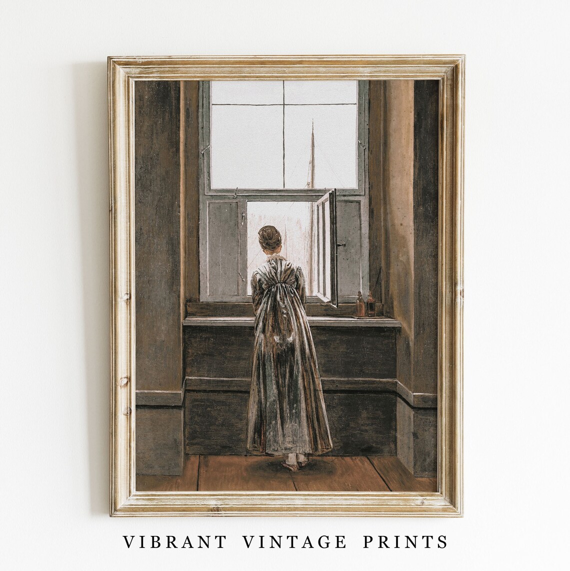 Woman at Window Vintage Portrait Wall Art Print