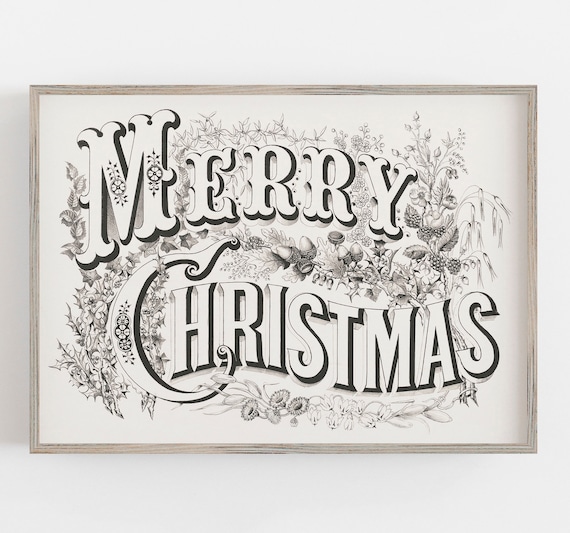 Merry Christmas Black and White Art Print