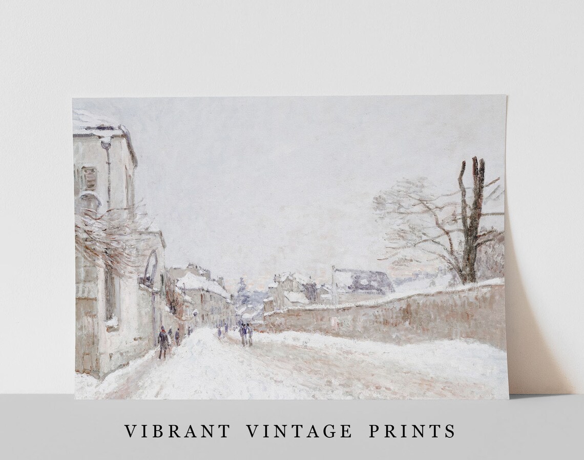 Snowy Village Street Winter Impressionist Oil Painting Wall Art - Image 5