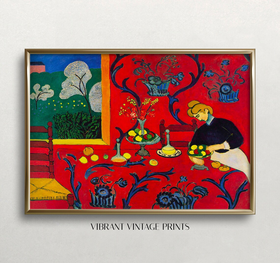 Matisse-Inspired Red Room Vintage Art Print