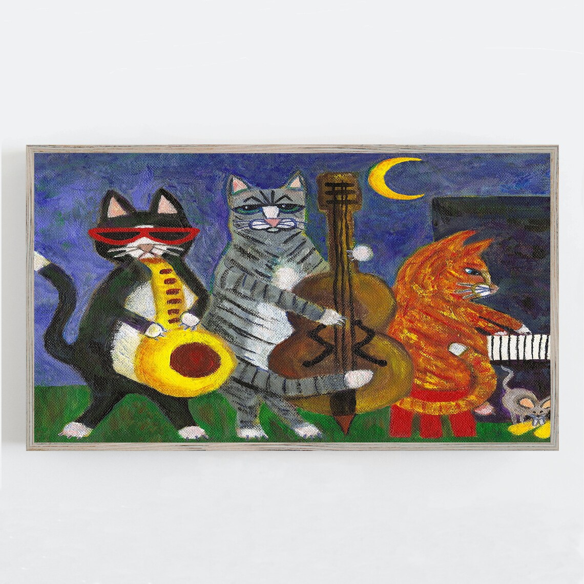 Jazz Cats Art Print, Whimsical Cat Wall Decor - Image 2