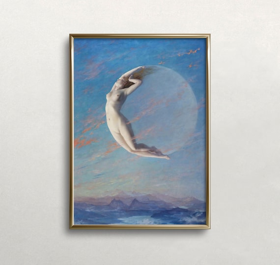 Nude Woman Crescent Moon Celestial Pastel Symbolist Art Print