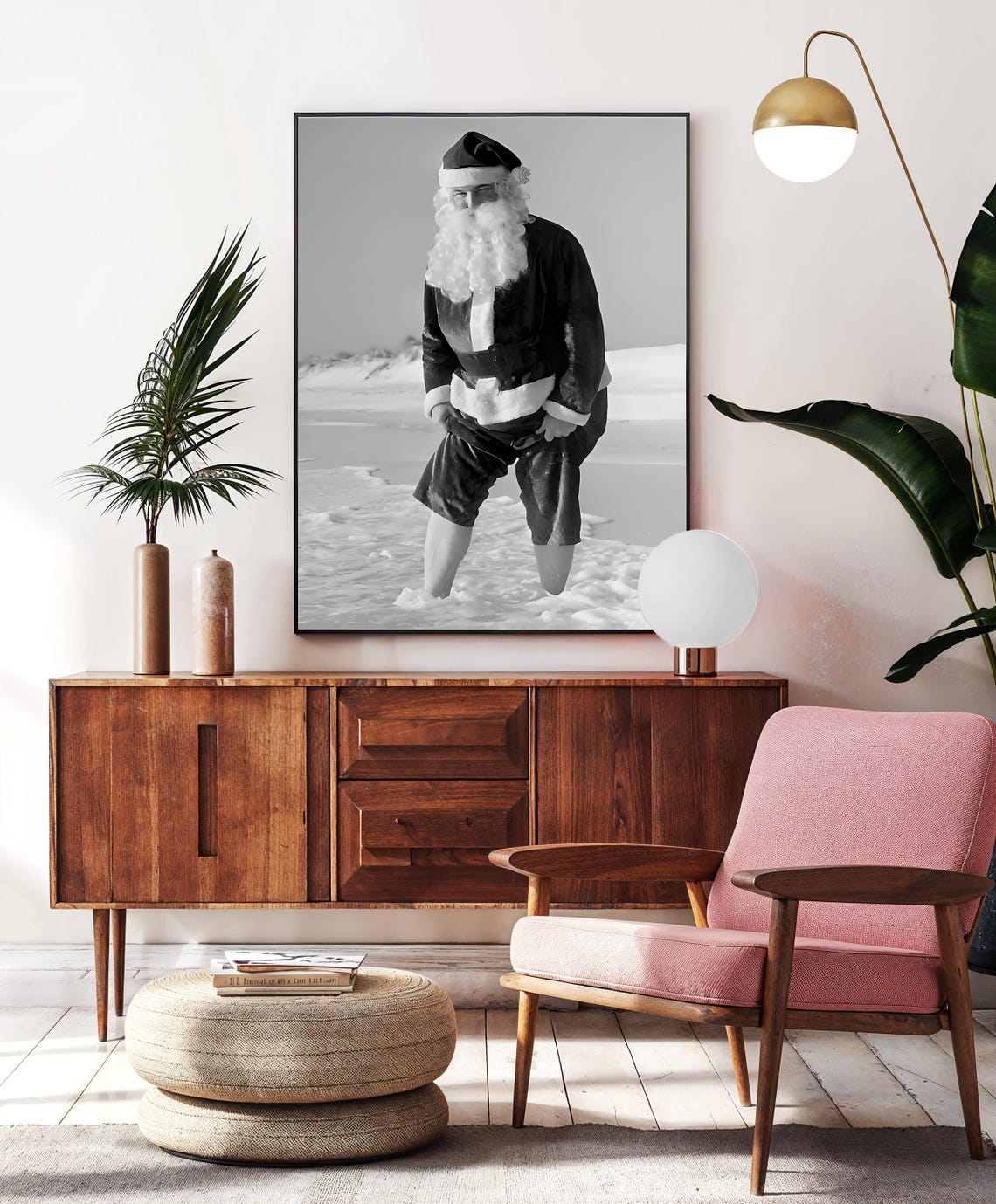Santa Claus in Shorts at the Beach Funny Vintage Photo Poster - Image 3