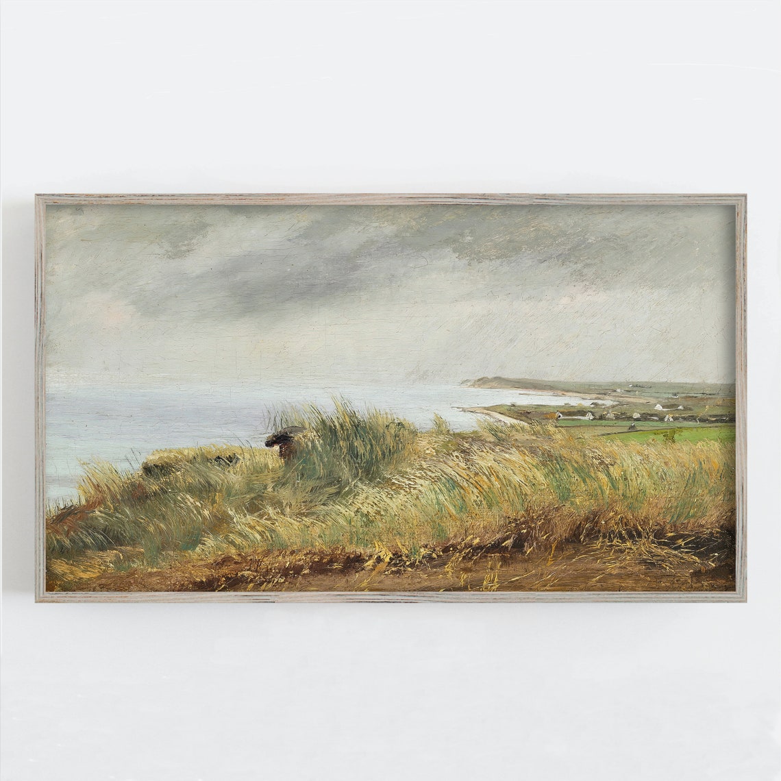 Coastal Dune Grass Beach Cliffs Impressionist Painting Poster