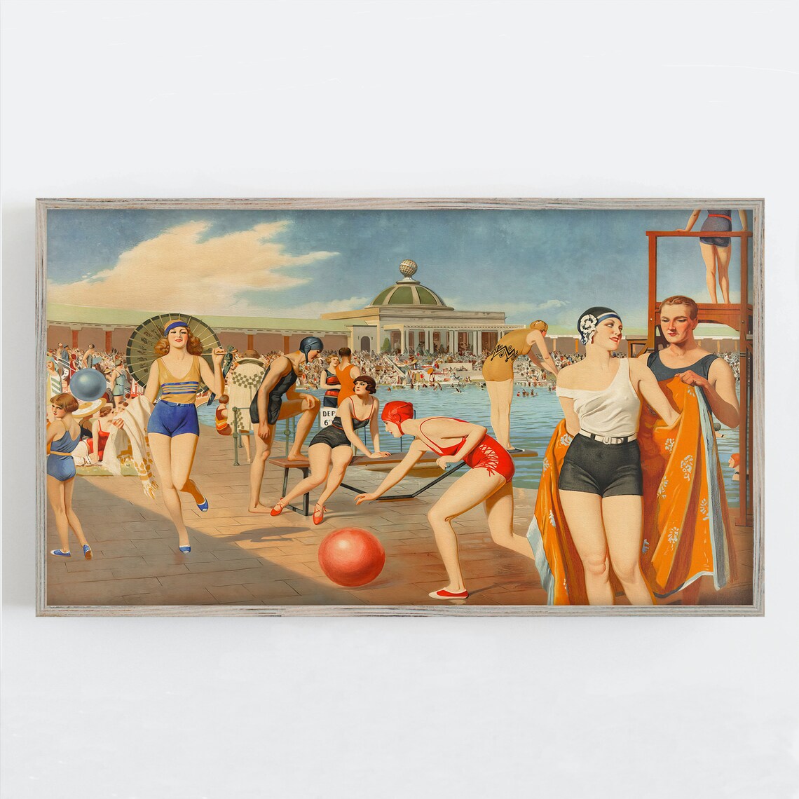 Summer Pool Vintage Fashion Art Print, Antique Decor